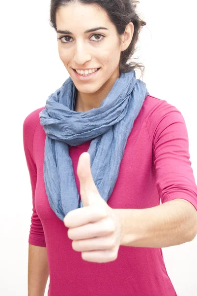 Mooie vrouw met de duim naar boven — Stockfoto