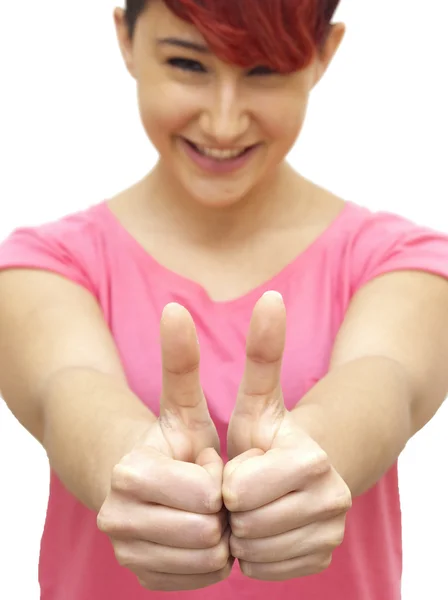 上向きの親指を持つ美しい女性 — ストック写真