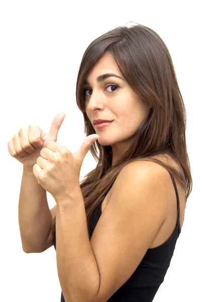 Hermosa mujer con el pulgar hacia arriba — Foto de Stock