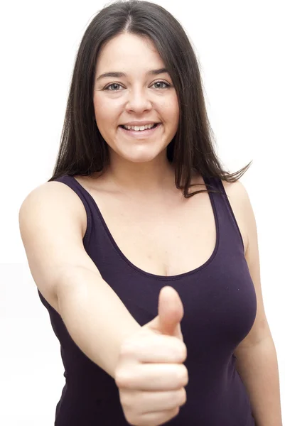 Mujer agradable con el pulgar hacia arriba — Foto de Stock