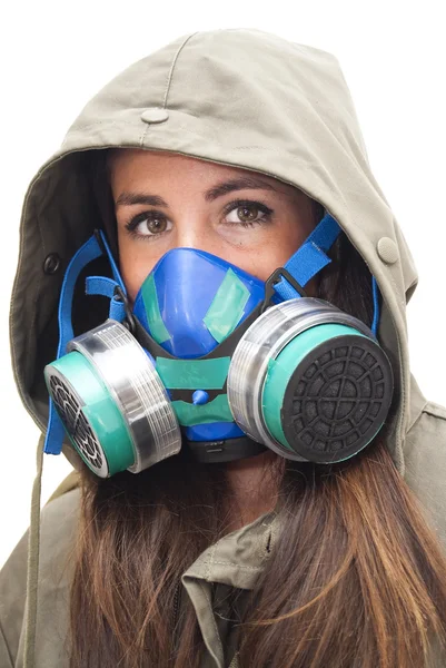 Beautiful  Woman With Mask Gas — Stock Photo, Image