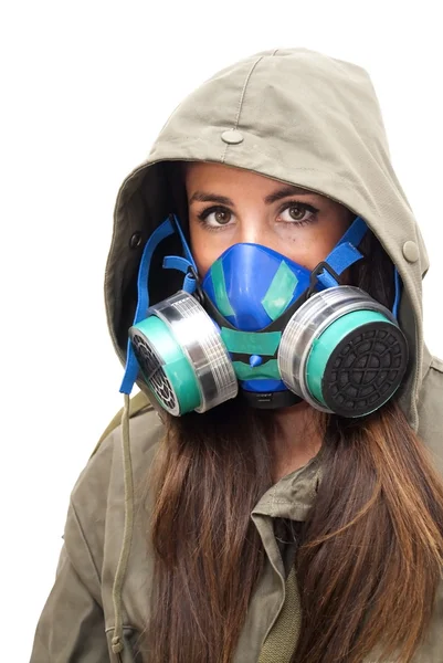 Beautiful  Woman With Mask Gas — Stock Photo, Image