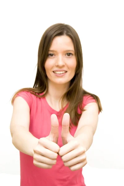 Hermosa mujer con el pulgar hacia arriba — Foto de Stock