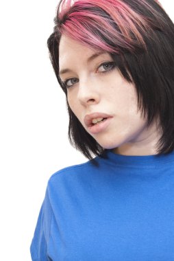 güzel bir kadın ile kırmızı bir tutam