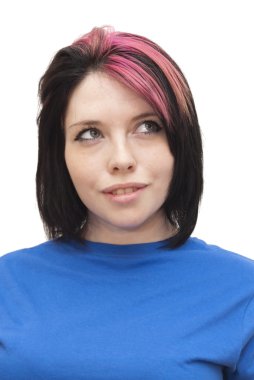 güzel bir kadın ile kırmızı bir tutam