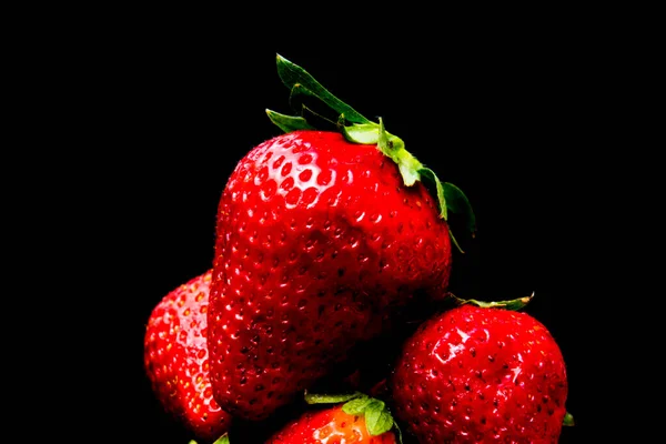 Group Fresh Strawberries Black Background — Stock Photo, Image