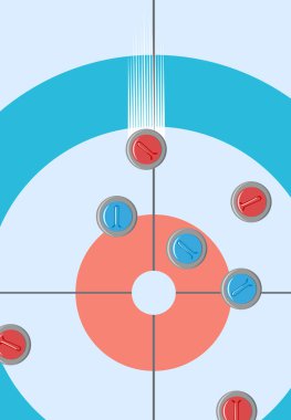 Stone in Curling Hits other Stones to Get Button.