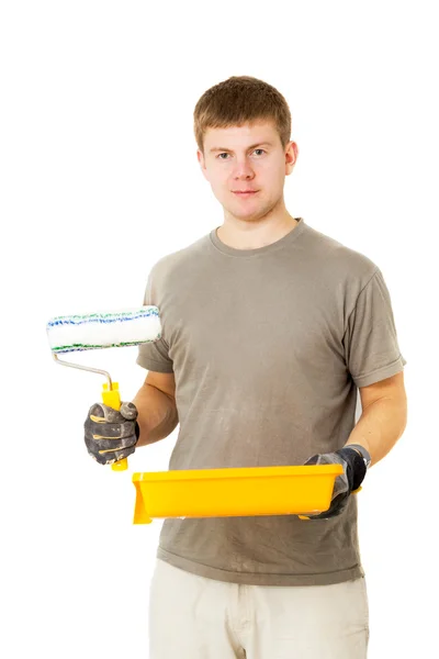 Guy with painter roller Royalty Free Stock Images