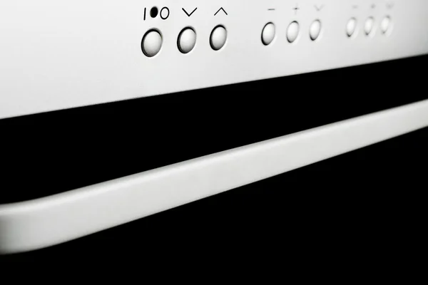 Aluminium keuken oven knoppen paneel. focus op de macht. — Stockfoto