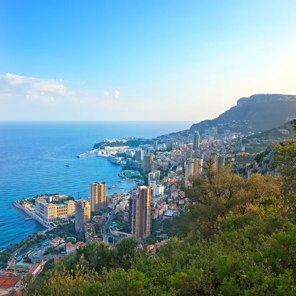 Mônaco Montecarlo principado vista aérea cityscape por do sol. Azu. — Fotografia de Stock