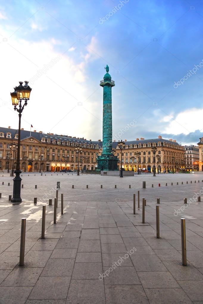 Paris, Vendome Square landmark on sunset. France