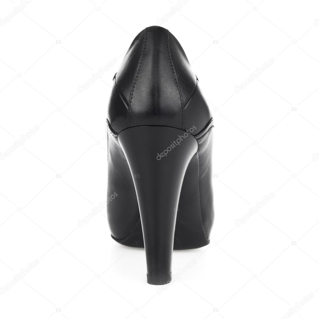High heel pump black leather women shoe on white