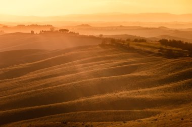 Girit senesi, sunset Hills alınıyor. siena yakınındaki kırsal manzara. Toskana, İtalya