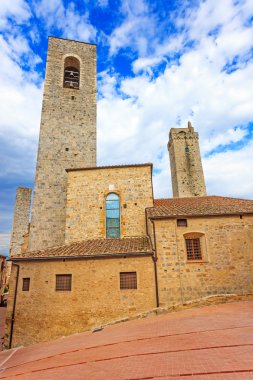 San gimignano, Meydanı ve kuleleri. Toskana, İtalya, Avrupa.