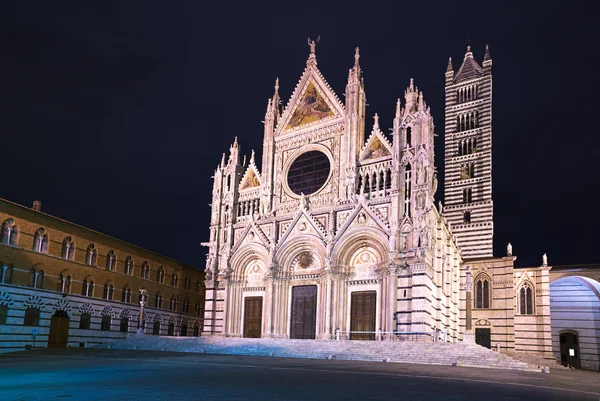 Siena katedrális Duomo landmark, éjszakai fotózás. Toszkána, Ital — Stock Fotó