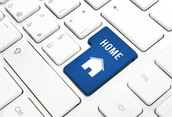 Home or real estate concept, blue house enter button or key on a keyboard — Stock Photo, Image