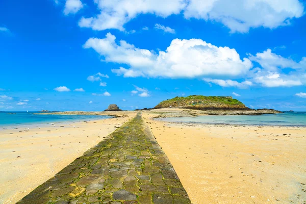 Saint malo zatoki, kamienne ścieżki, wielki i petit być fort podczas odpływu. Brittany, Francja. — Zdjęcie stockowe