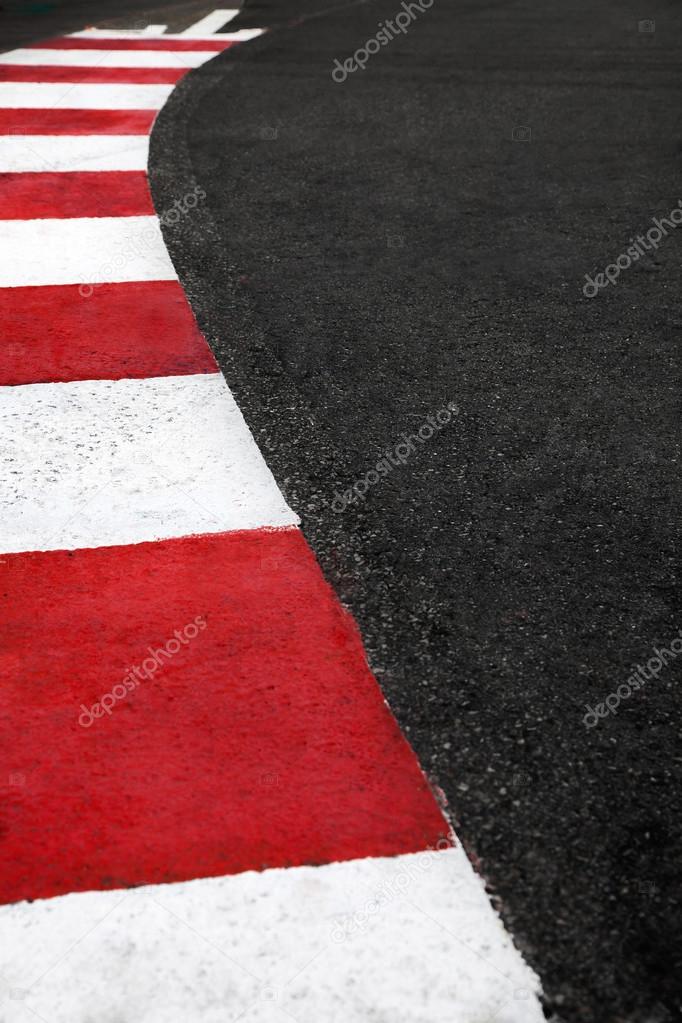 Motor race asphalt curb on Monaco Grand Prix street circuit
