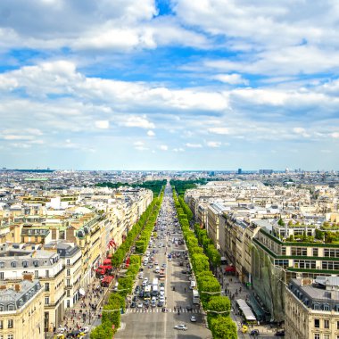 Paris, panoramik hava champs elysees. Fransa