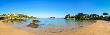 Ploumanach panorama, rocks and bay beach in morning, Brittany, France. clipart