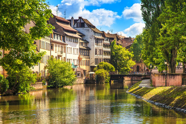 Strasbourg, water canal in Petite France area, Unesco site. Alsace.