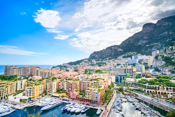 Monaco Montecarlo principality aerial view cityscape. Azure coast. France