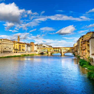 Ponte Vecchio landmark on sunset, old bridge, Arno river in Florence. Tuscany, Italy. clipart