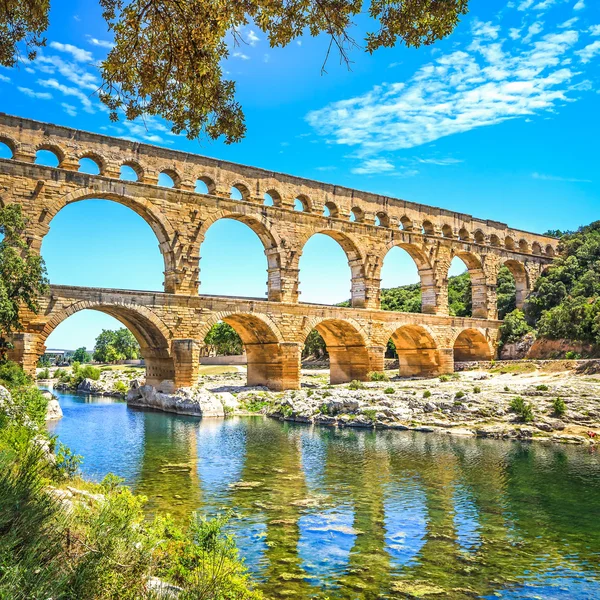 罗马渡槽 pont du gard，教科文组织 site.languedoc 法国. — 图库照片