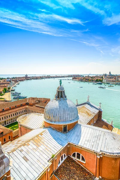 Venice, San Giorgio Church dome, Giudecca canal aerial view, Italy — Stock Photo, Image