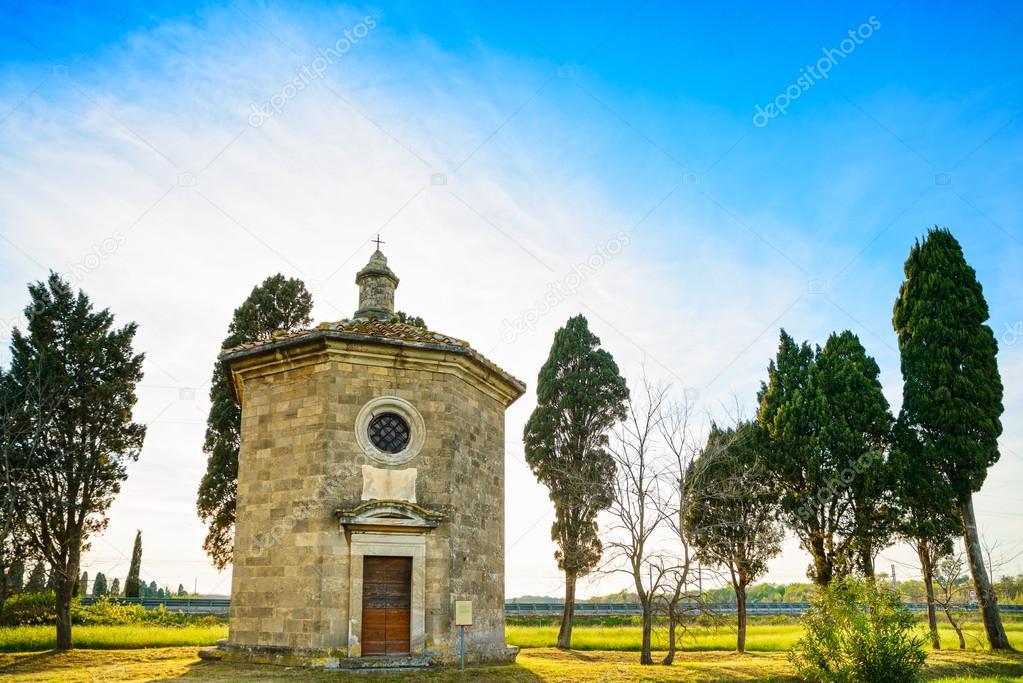 San Guido Oratorio church and cypress trees. Maremma, Tuscany, I