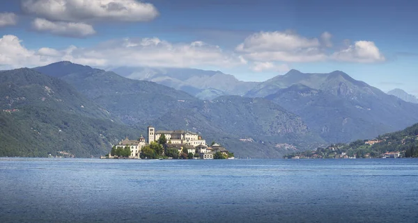 Τοπίο Στη Λίμνη Όρτα Orta San Giulio Village Island Isola — Φωτογραφία Αρχείου