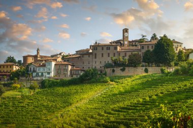 Neive Village Skyline ve Langhe Vineyards, Unesco Site, Piedmont, Kuzey İtalya Avrupa.