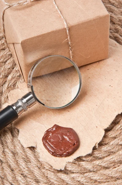 Old paper with a wax seal and the old box — Stock Photo, Image