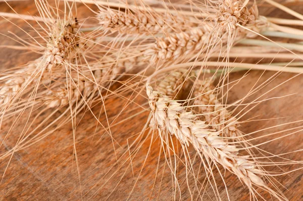 Tarwe op de houten achtergrond — Stockfoto