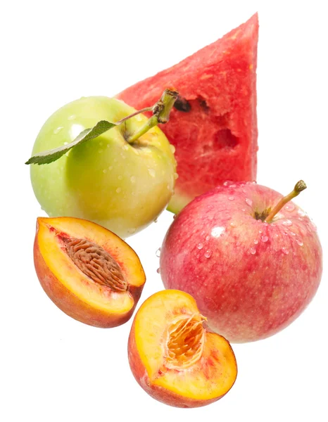 Apfel, Pfirsich und Wassermelone — Stockfoto