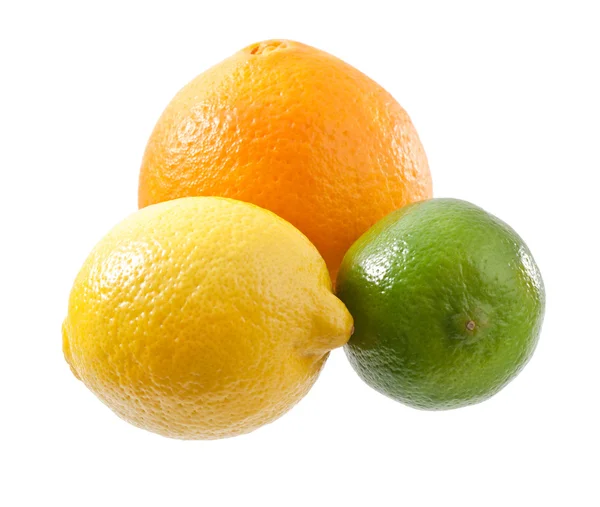 Lemon, lime and orange isolated on white background — Stock Photo, Image