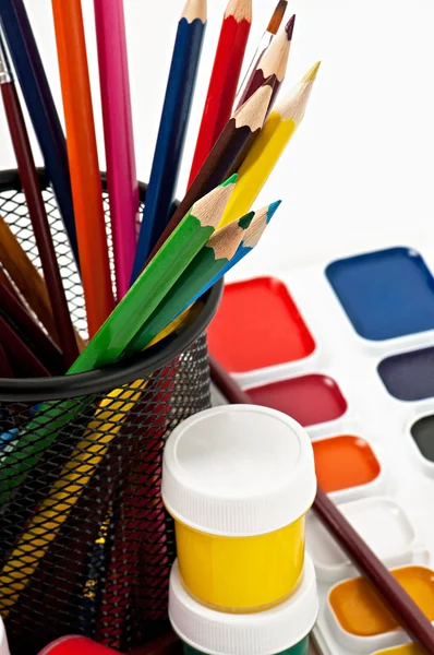 Pencils, brushes, paints for drawing — Stock Photo, Image