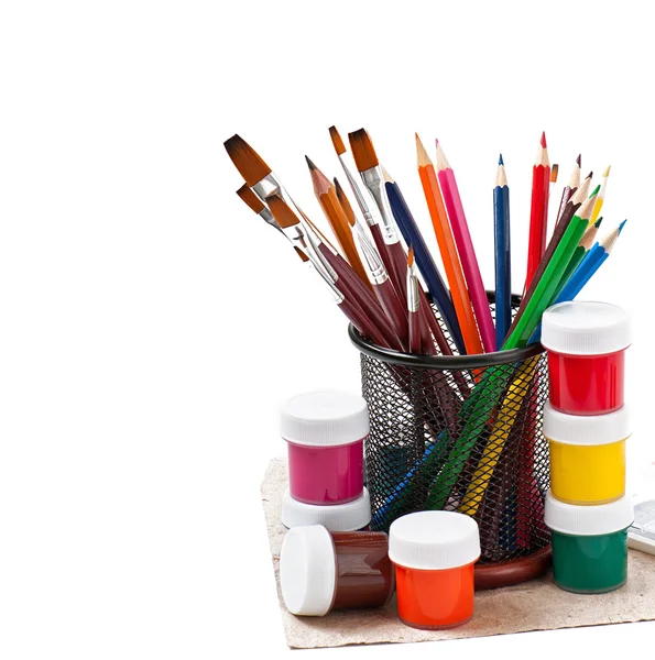 Pencils, brushes, paints for drawing — Stock Photo, Image