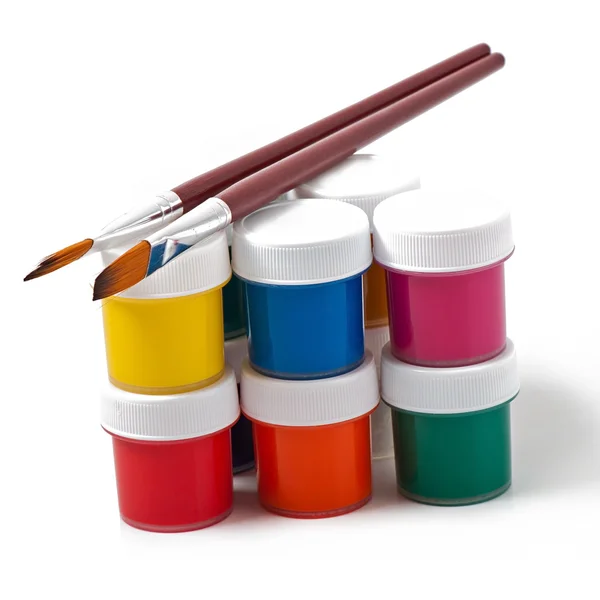 Watercolor paints and brushes for painting — Stock Photo, Image