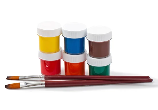 Watercolor paints and brushes for painting — Stock Photo, Image