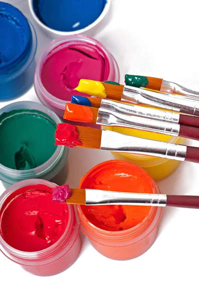 Paint brushes and paints for drawing — Stock Photo, Image