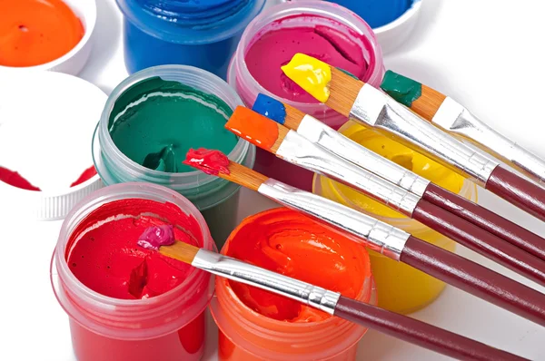 Paint brushes and paints for drawing — Stock Photo, Image