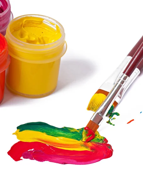 Paint brushes and paints for drawing — Stock Photo, Image