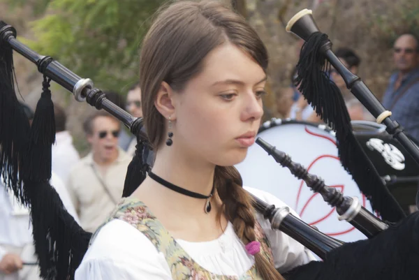 Gruppo di musicisti popolari spagnoli che suonano cornamuse — Foto Stock