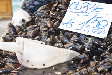 mussels for sale at the local market clipart