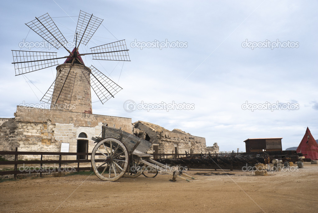 old windmill in sicily, trapani