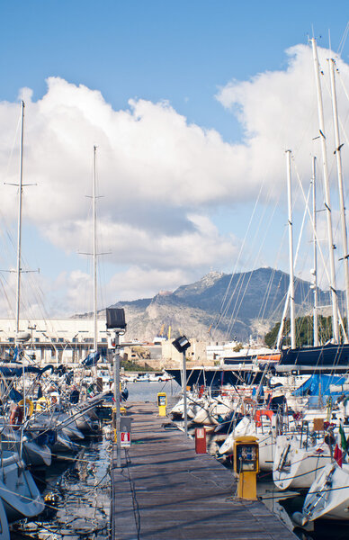 yachts and boats in old port in Palermo