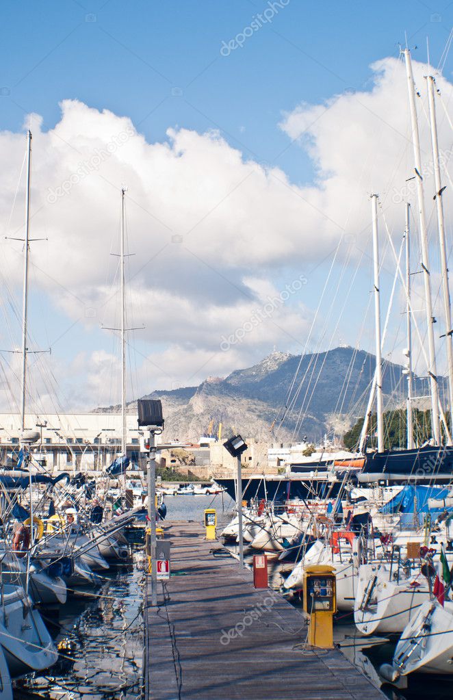yachts and boats in old port in Palermo