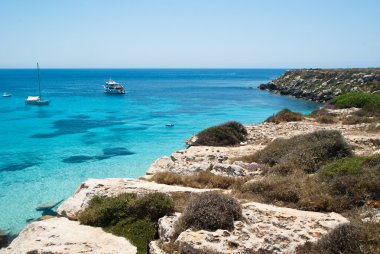 Favignana plaj. Aegadian Islands Adası