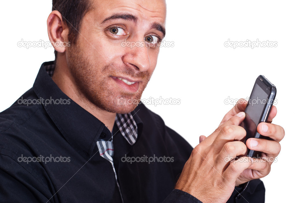 an handsome businessman with a smartphone